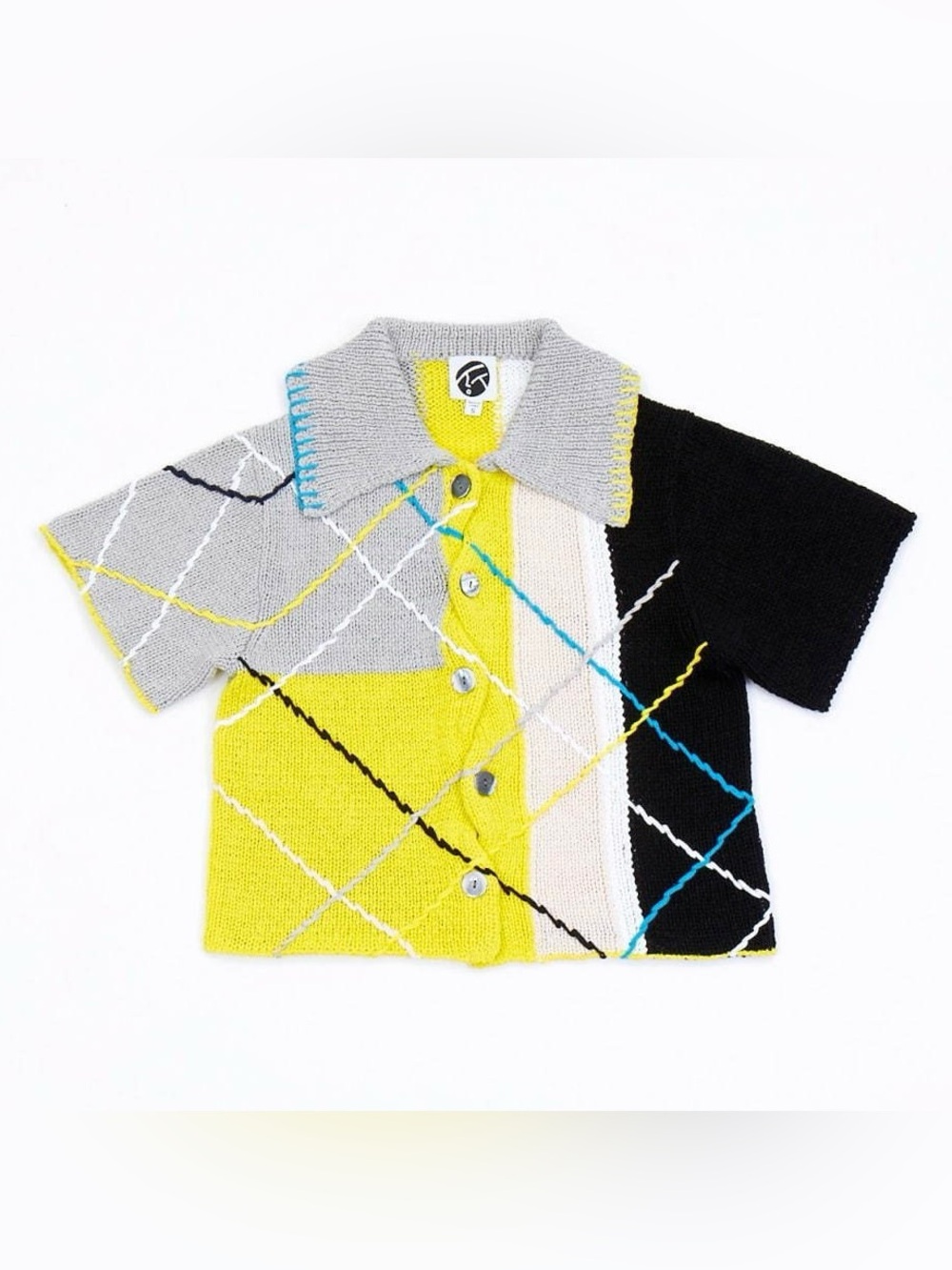 YanYan Knits Smarty Colorblock Short Sleeve Cardigan Polo Top